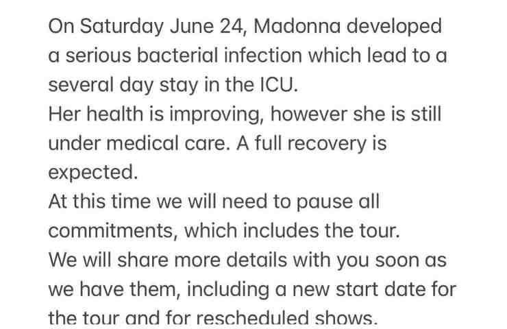 aggiornamenti salute Madonna