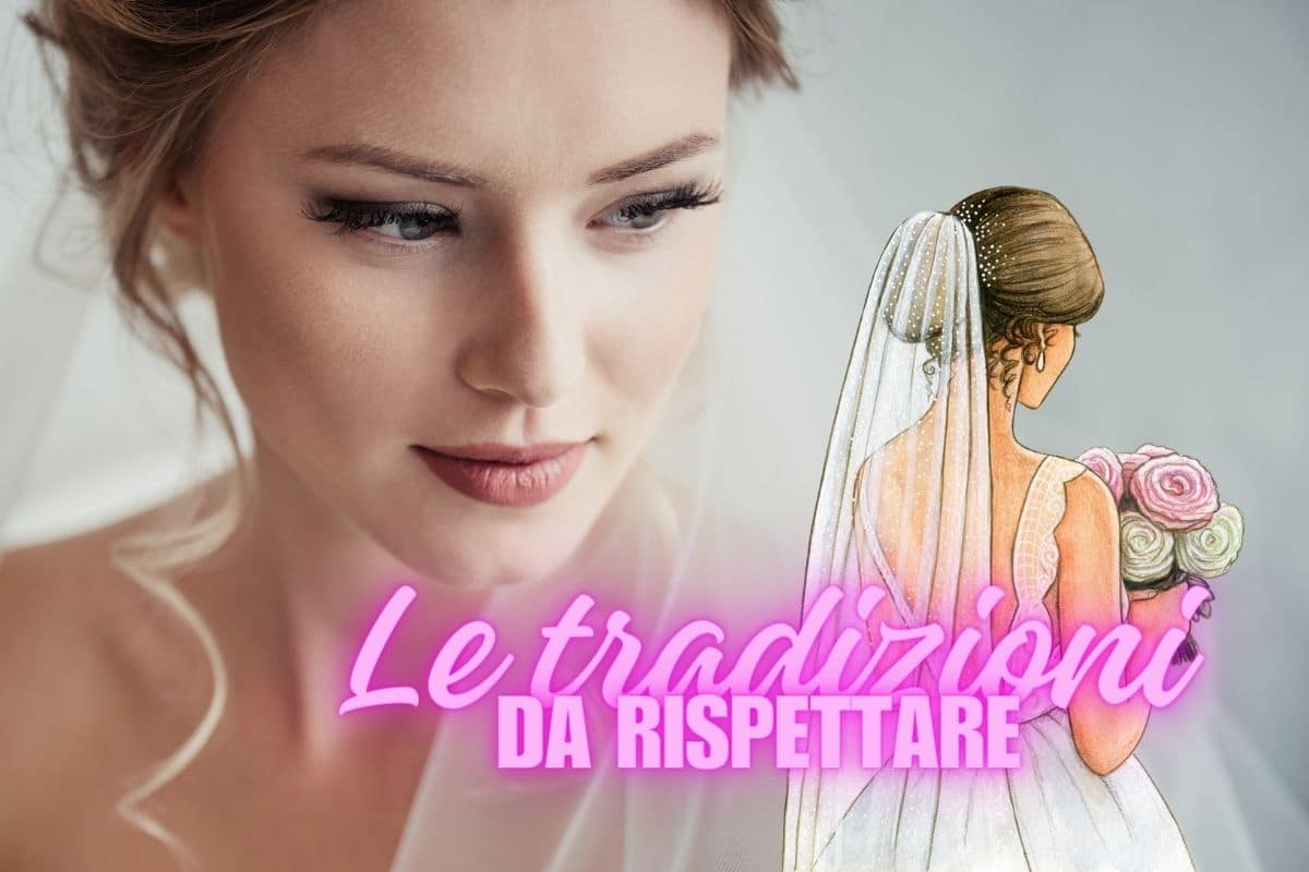 Sposa con scritta tradizioni da rispettare